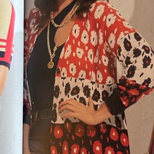 CAbi Upbeat Cardigan 6163 Size Small, generous, Red and Black Knit Sweater EUC